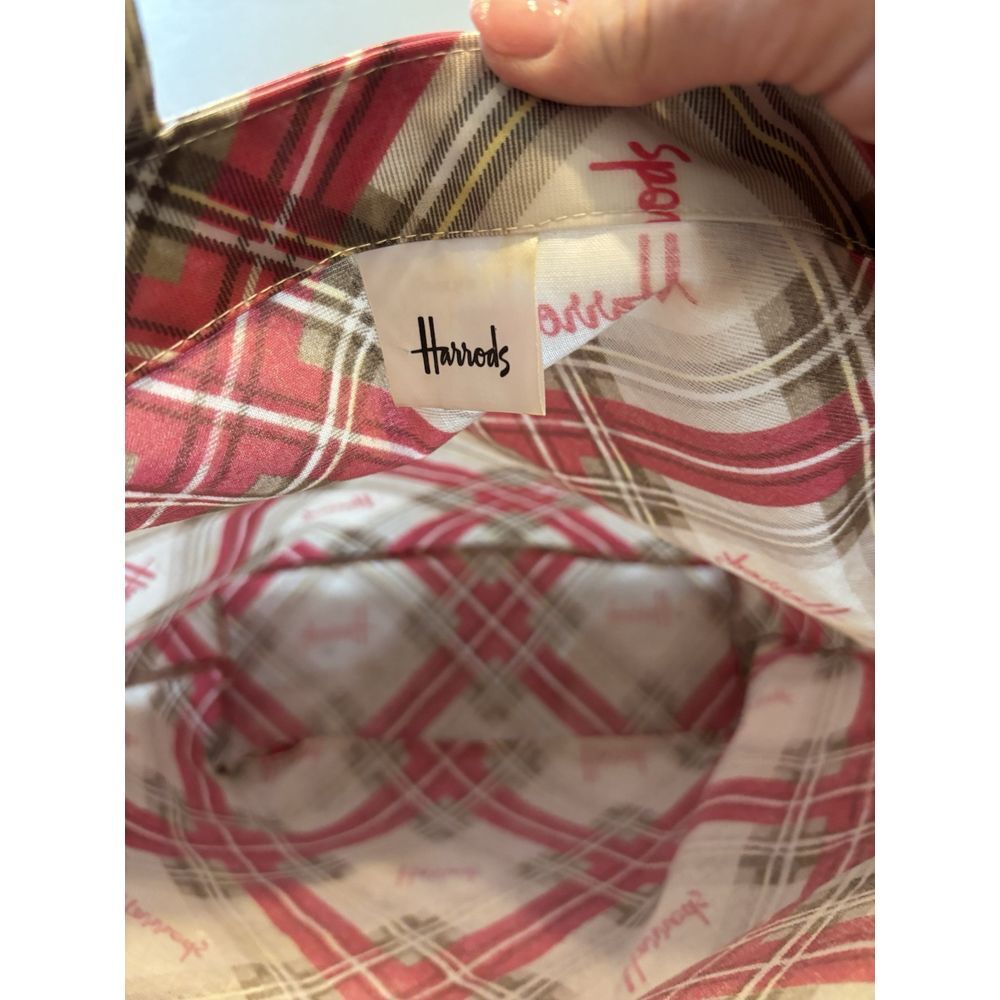 Harrods Tote Bag Pink‎ Plaid Vintage  **Read** - Picture 2 of 7